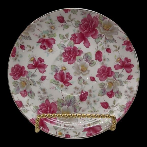 Grace's Teaware Victorian Charm Cup and Saucer Set Pink Floral Blooming Roses - Picture 6 of 11